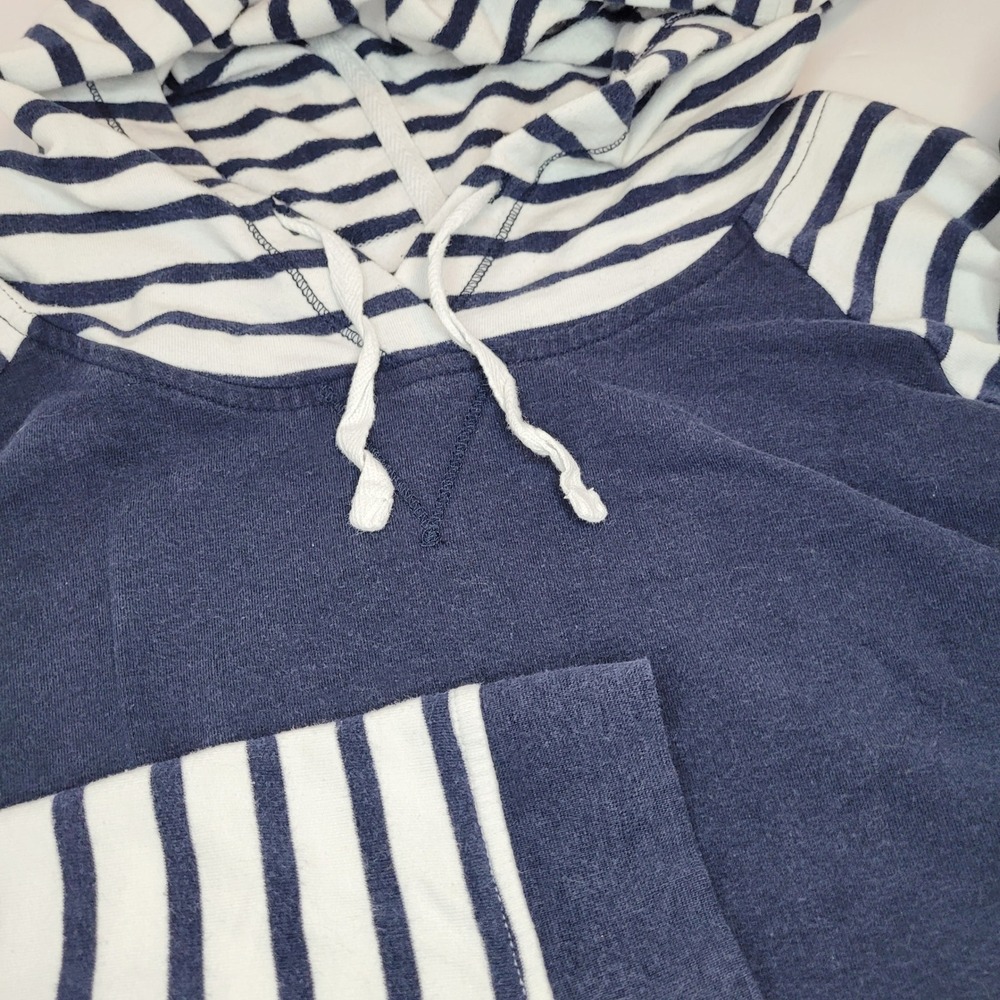 Orvis Hoodie Women XL Navy Blue Excellent Striped Raglan Long Sleeve Pullover